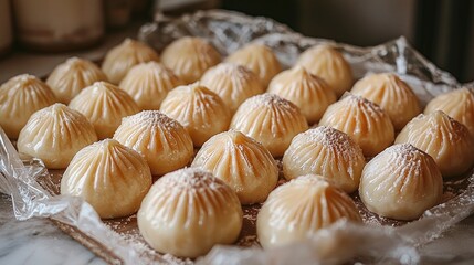 Steamed Buns on a Tray with Powdered Sugar