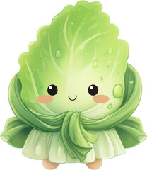 Cute Cartoon Bok Choy Character isolated on transparent png background