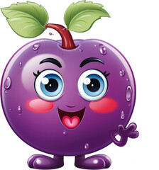Obraz premium Cute Cartoon Plum Character isolated on transparent png background