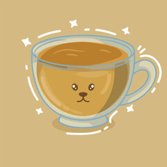 Coffee cup kawai character. Cute cartoon vector illustration.