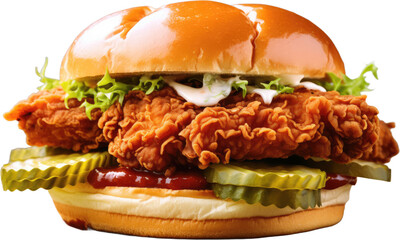 Fried Chicken Sandwich isolated on transparent png background