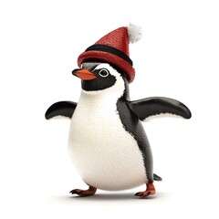 Fototapeta premium A penguin wearing a Black Friday hat, sliding on its belly towards a sale, festive and playful, isolated on white background