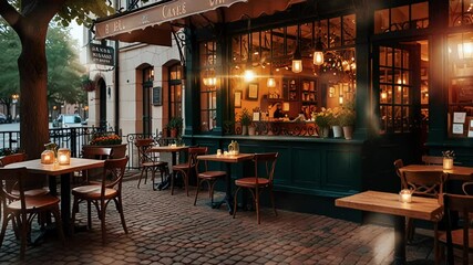 Stylish restaurant with warm lighting, Smooth looping video 