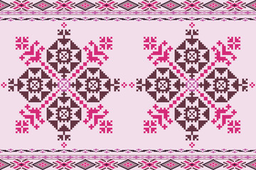 Bright Pixel Art Fabric Pattern with Geometric Square.Ethnic fabric pattern.Embroidery Cross Stitch.Perfect for Craft,Scarve,Shirt,Pant, Tablecloth,Tiles, Blanket,Background