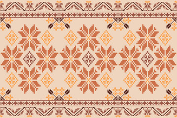 Vector seamless pixel art.Pixel mosaic texture with simple square particles.Ethnic geometric stitch pattern use for cloth,textile,wallpaper,cushion,carpet,quilt