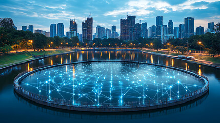 Fototapeta premium Smart water quality monitoring AI in environmental monitoring visualized in a collage that highlights AI's role in ensuring safe water supplies