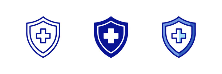 Fototapeta premium Health insurance icon, Insurance health, medical health protection shield with cross set icons, healthcare medicine protected guard shield concept, safety badge icon, security safeguard label