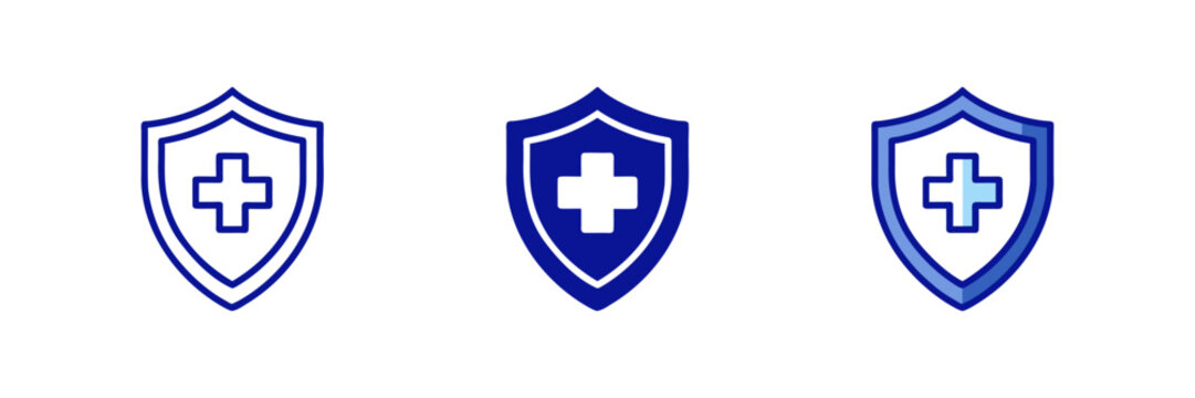 Health insurance icon, Insurance health, medical health protection shield with cross set icons, healthcare medicine protected guard shield concept, safety badge icon, security safeguard label
