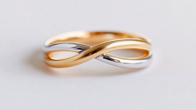 Double-band ring with intertwined gold and silver, signifying unity and duality