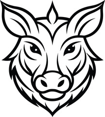 Boar's head tribal tattoo line art illustration on black and white.