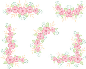 Flower Bouquet Decorative Frames. Beautiful Floral Vintage for Wedding Invitation Card. Vector Illustration of Botanical Ornament Border on White Background.