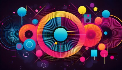 Obraz premium Dynamic circles and squares in electric colors 