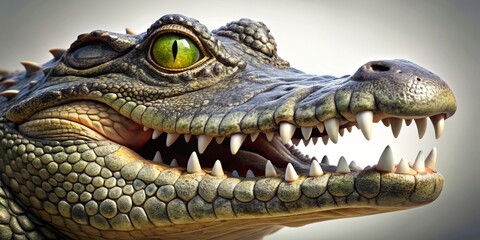 Obraz premium The sharp teeth glinted on the alligator's icon, its bulging eyes fixed intently on the digital screen, exuding