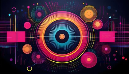 Dynamic circles and squares in electric colors 