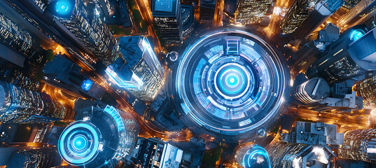 Fototapeta premium Future of Ai driven urban planning in urban planning where artificial intelligence integrates data from multiple sources to create resilient adaptive cities for future generations