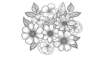 Black and White Drawing of Flowers.Plant nature hand drawn set. Collection botanical element. Elegante vintage style.946