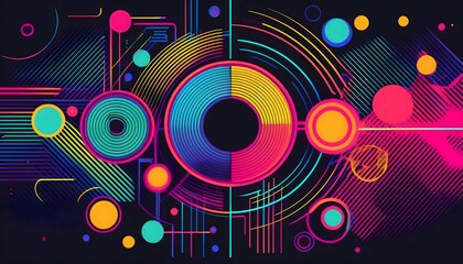 Obraz premium Dynamic circles and squares in electric colors 