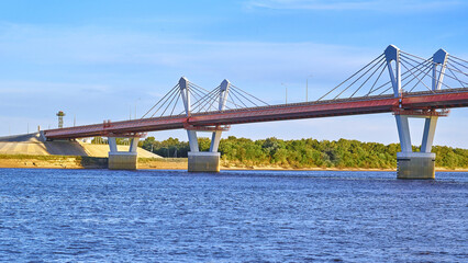 Cable-stayed bridge across the Amur River. Russia and China. Silk Road