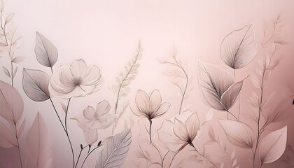 Delicate botanical sketches on soft background