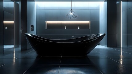 luxury bathroom interior design with bathtub, Modern, Elegance, Stylish Mid-Century Bathroom Design with Dark Aesthetic, architecture design, real estate housing project design