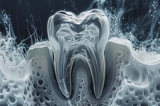  Detailed human tooth structure in dental radiography for dentistry concepts