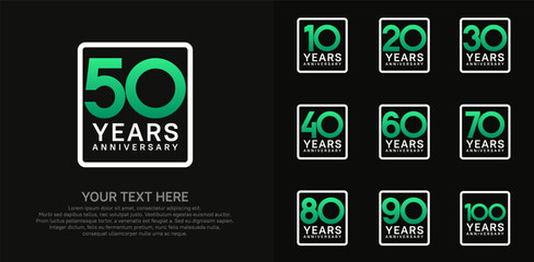 anniversary set logo style with green color in square for company celebration moment