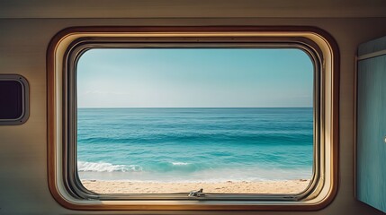 Fototapeta premium View of the ocean through a window from a peaceful space