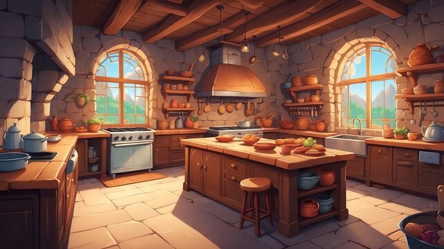 Cozy Castle Kitchen Cartoon Background Design
