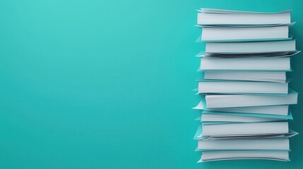 Stack of books against a turquoise background, ideal for educational themes and reading.