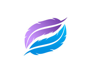 Obraz premium Upside down feather in purple and blue color logo