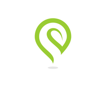 Green leaf with point location shape logo