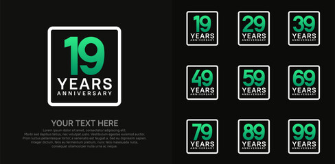 anniversary set logo style with green color in square for company celebration moment