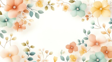 Floral frame with colorful flowers on white background