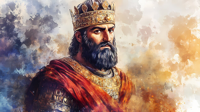 Darius the great. the majestic monarch of the persian empire. watercolor style illustration. Persian Empire. Illustration