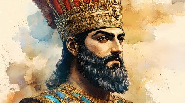 Darius the great. the majestic monarch of the persian empire. watercolor style illustration. Persian Empire. Illustration