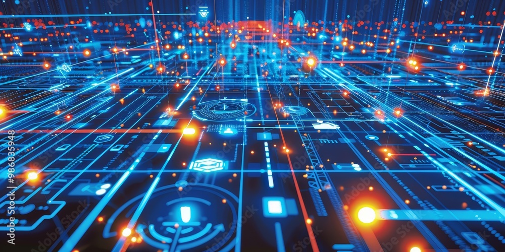 Aufkleber Image depicting a network where data flows directly between devices, with visual indicators of streamlined communication and a lack of intermediary servers