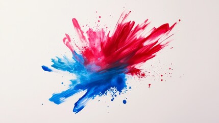 A captivating abstract watercolor painting featuring a dynamic burst of red and blue, symbolizing energy, creativity, passion, and unity.