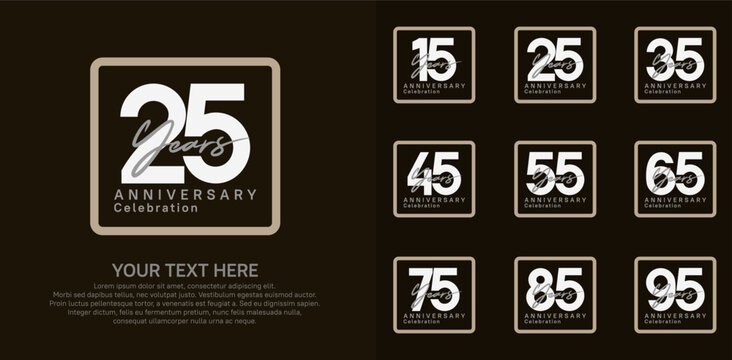 anniversary set logo style with brown and white color in square for company celebration moment