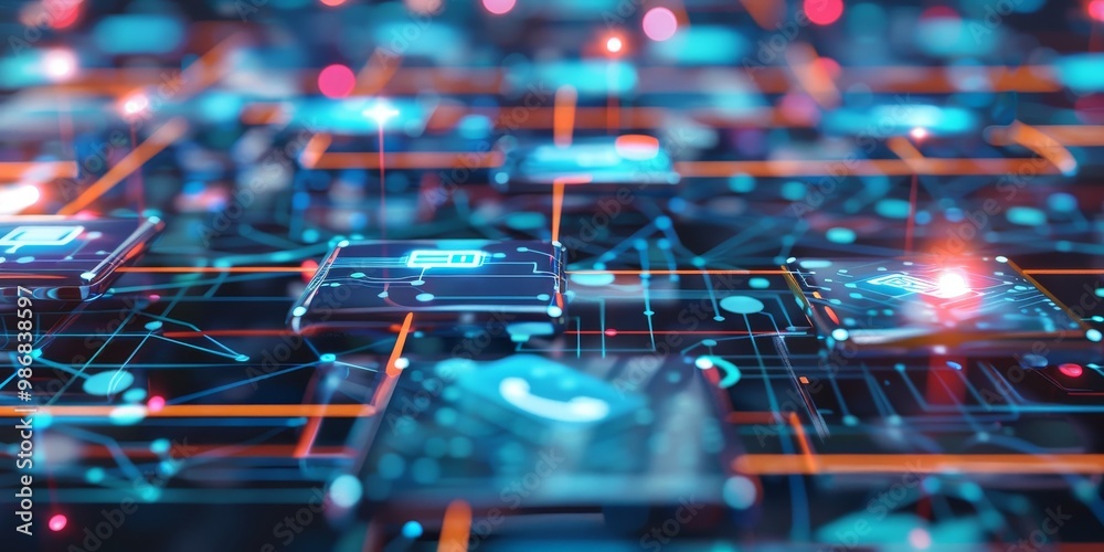 Aufkleber Concept image of direct data sharing between multiple devices, with a focus on direct connection paths and icons representing instant data transfer without intermediaries