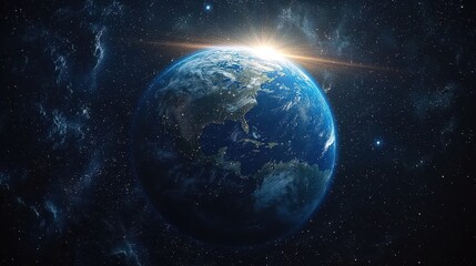 Obraz premium Earth from Space with Sun Rays and Stars