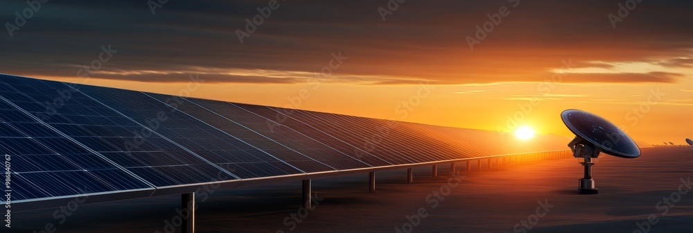 Wall mural a futuristic solar panel farm stretches across a vast landscape, capturing the energy of the setting