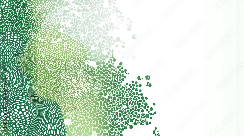 Poster abstract green dot pattern with a white background.