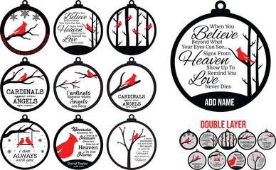 Christmas cardinal ornament laser cut bundle