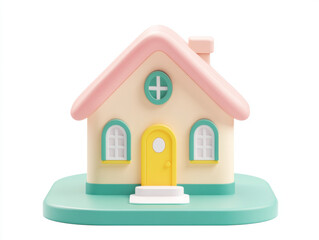 Fototapeta premium 3D Colorful House Icon in Minimalistic Design