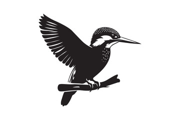 Kingfisher silhouette vector art illustration isolated on white background.