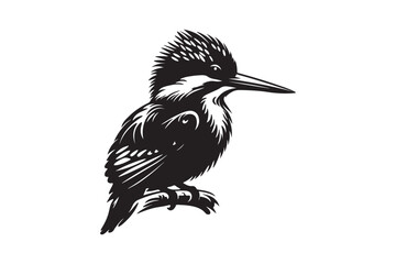 Kingfisher silhouette vector art illustration isolated on white background.