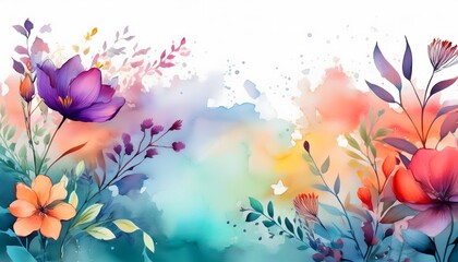 Nature-themed florals on a watercolor backdrop