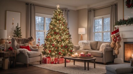 Beautifully Decorated Holiday Living Room