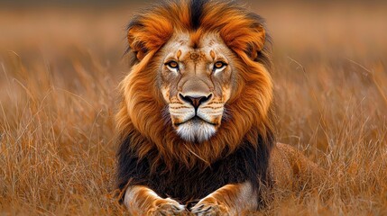 Majestic Lion in Tall Grass Portrait