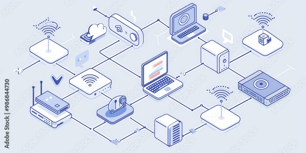 Aufkleber Visual of a direct data exchange between devices, with an emphasis on simple, direct lines and icons representing a bypass of traditional intermediaries